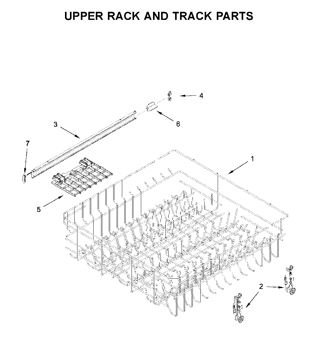 Upper rack and track parts Diagram and Parts List for WDT705PAKB0  Whirlpool Dishwasher