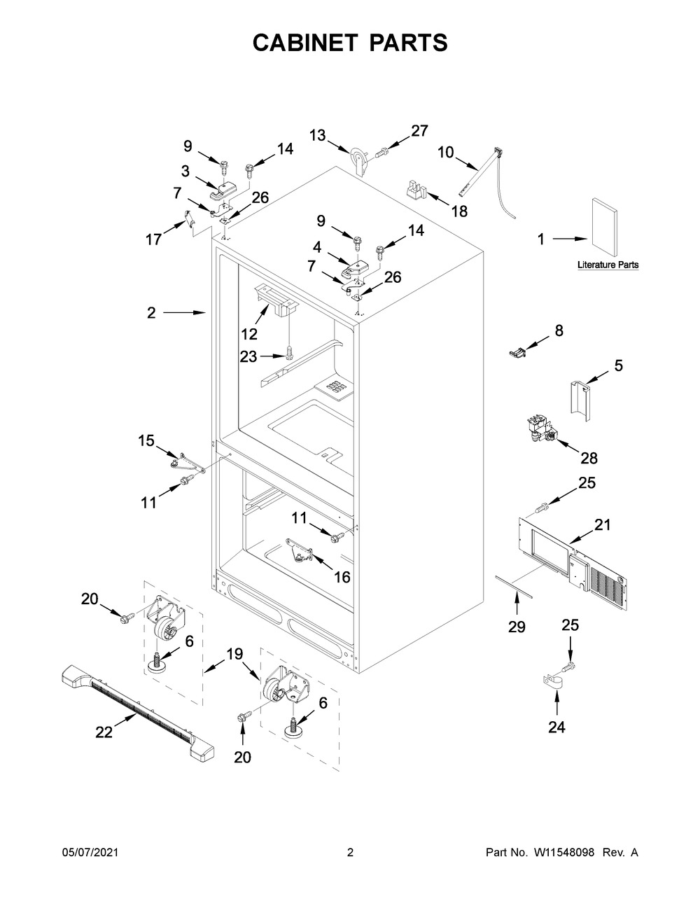 Cabinet Parts Diagram and Parts List for WRF535SWHV05  Whirlpool Refrigerator