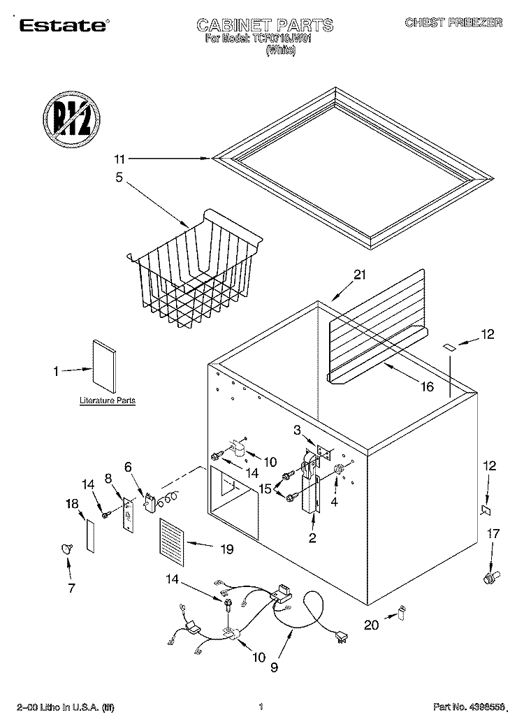 SECTION Diagram and Parts List for TCF0710JW01  Whirlpool Freezer