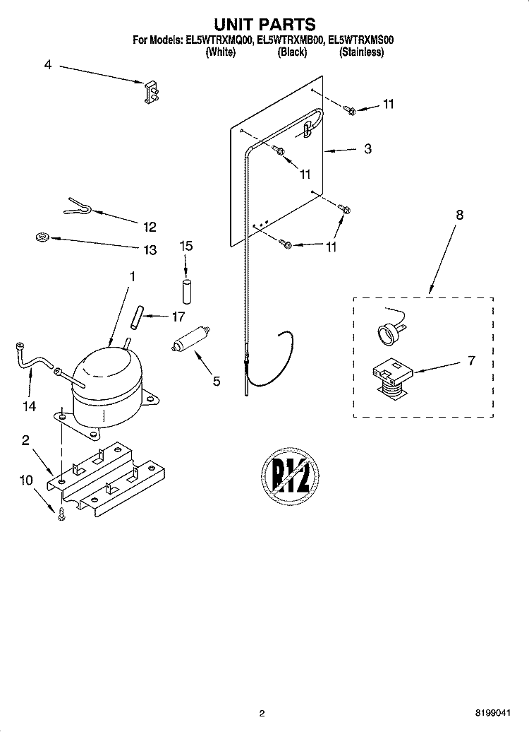 UNIT PARTS Diagram and Parts List for EL5WTRXMQ00  Whirlpool Refrigerator