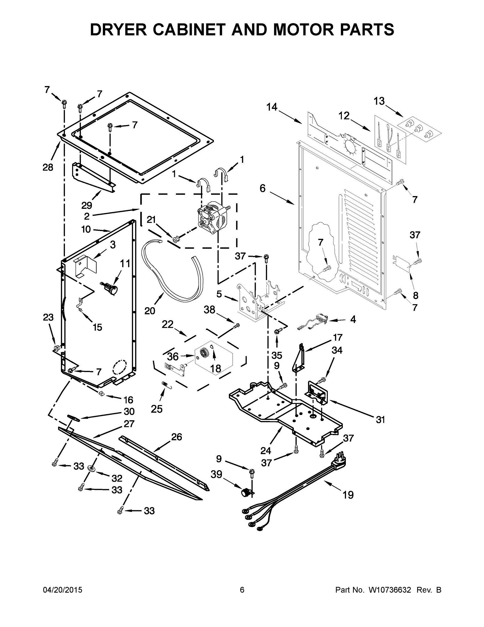 04 - DRYER CABINET AND MOTOR PARTS Diagram and Parts List for YWET3300XQ2  Whirlpool Washer Dryer Combo