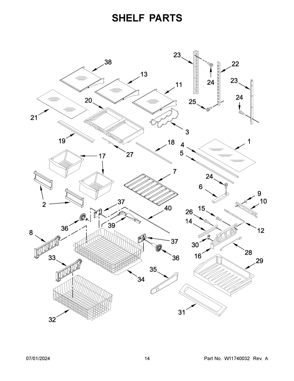 08 - Shelf Parts Diagram and Parts List for KRFC300EBS10  Whirlpool Refrigerator