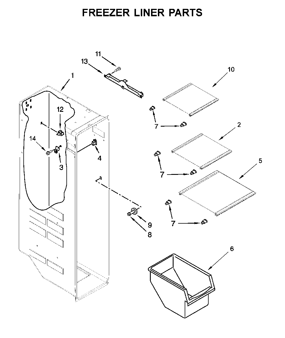 Freezer liner parts Diagram and Parts List for WRS321SDHB04  Whirlpool Refrigerator