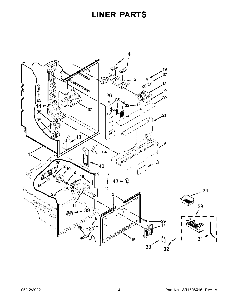 Liner Parts Diagram and Parts List for KRFF300EWH03  KitchenAid Refrigerator