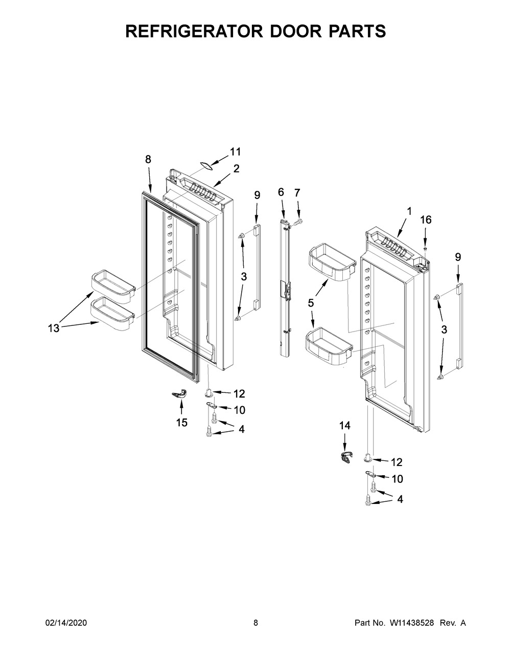 Refrigerator Door Parts Diagram and Parts List for WRFA32SMHZ03  Whirlpool Refrigerator