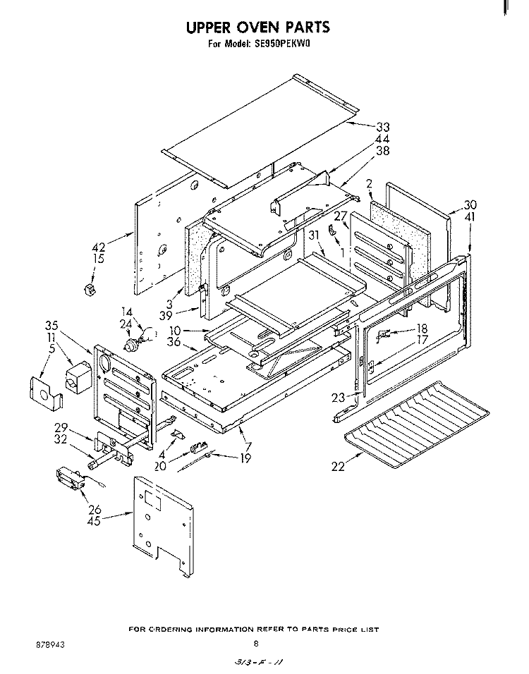 UPPER OVEN Diagram and Parts List for SE950PEKW0  Whirlpool Range