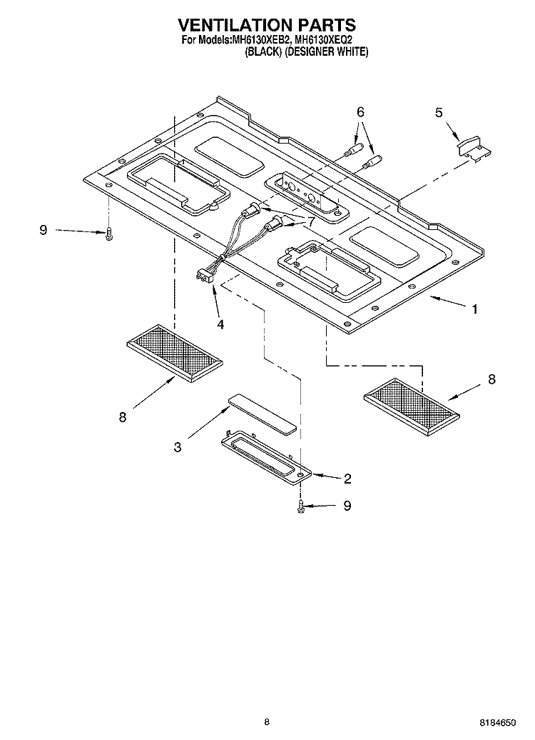 VENTILATION Diagram and Parts List for MH6130XEQ2  Whirlpool Microwave