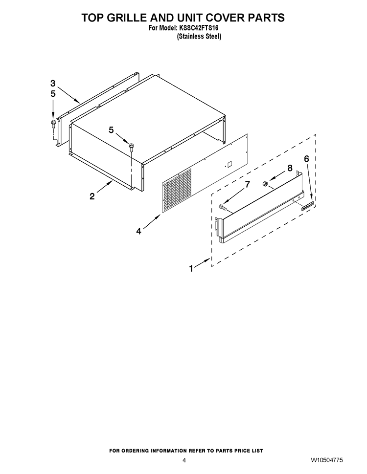 TOP GRILLE AND UNIT COVER PARTS Diagram and Parts List for KSSC42FTS16  KitchenAid Refrigerator