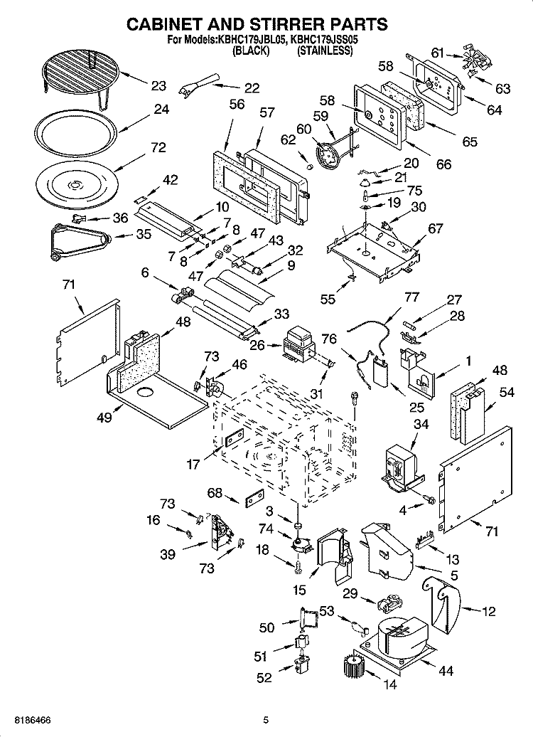 CABINET AND STIRRER PARTS Diagram and Parts List for KBHC179JBL05  KitchenAid Microwave Oven Combo