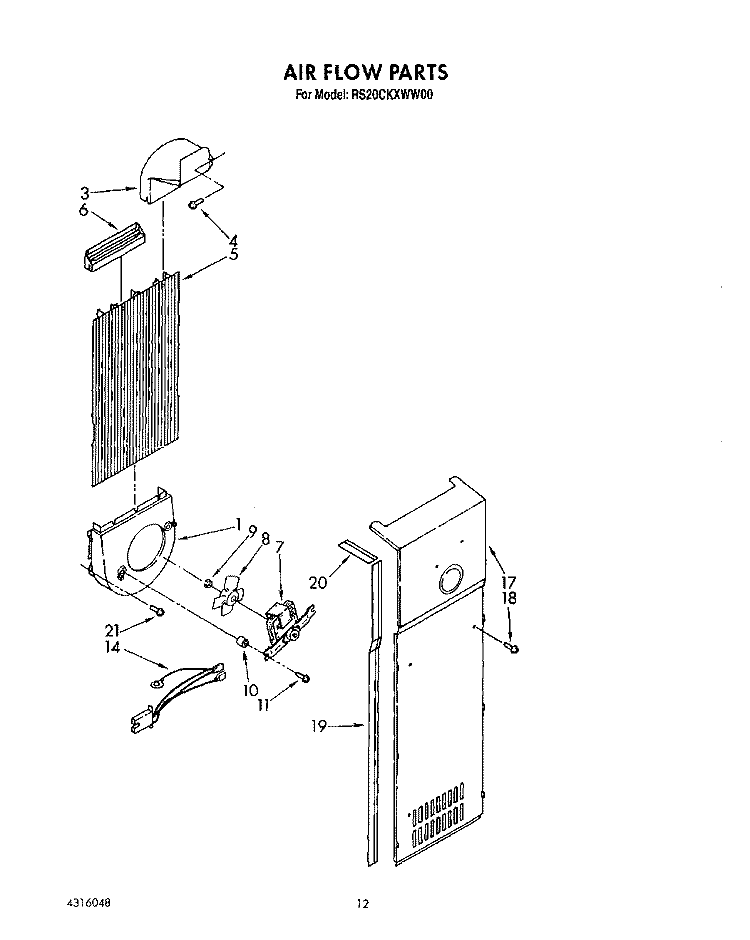 AIR FLOW Diagram and Parts List for RS20CKXWW00  Roper Refrigerator