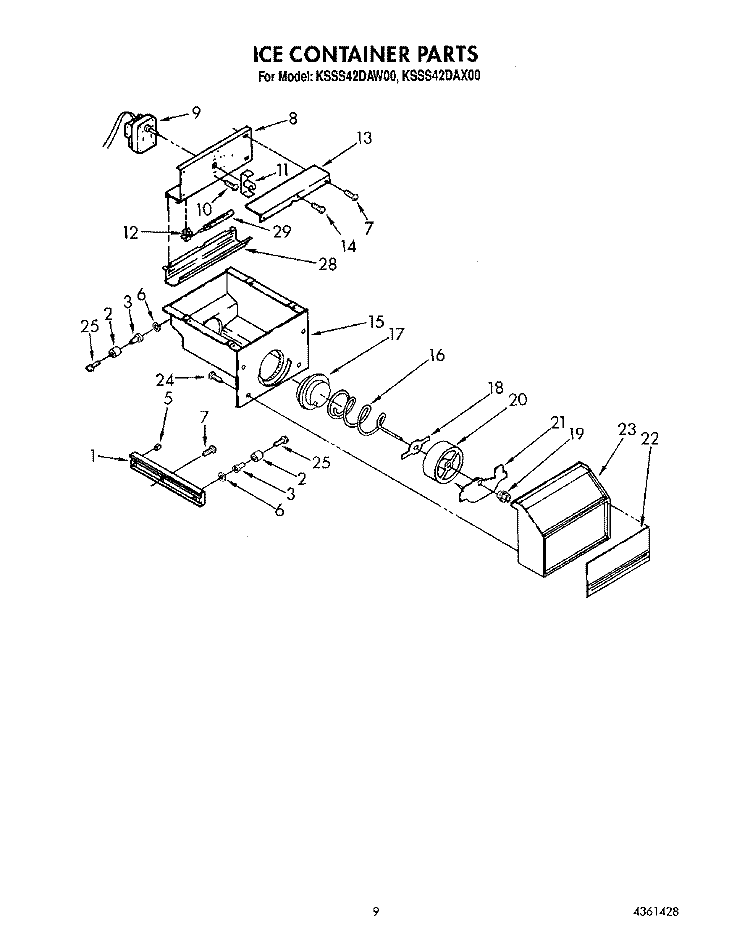ICE CONTAINER Diagram and Parts List for KSSS42DAW00  KitchenAid Refrigerator