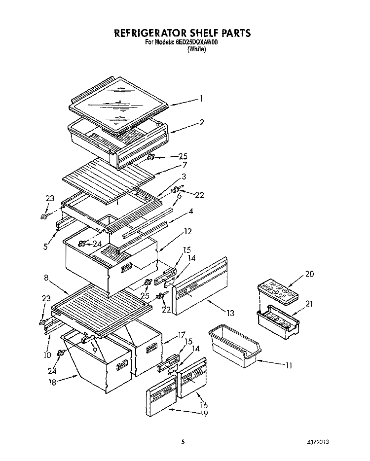 REFRIGERATOR SHELF Diagram and Parts List for 6ED25DQXAW00  Whirlpool Refrigerator