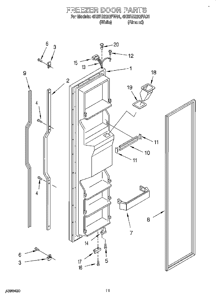 FREEZER DOOR Diagram and Parts List for 4KSRS22QFW01  KitchenAid Refrigerator