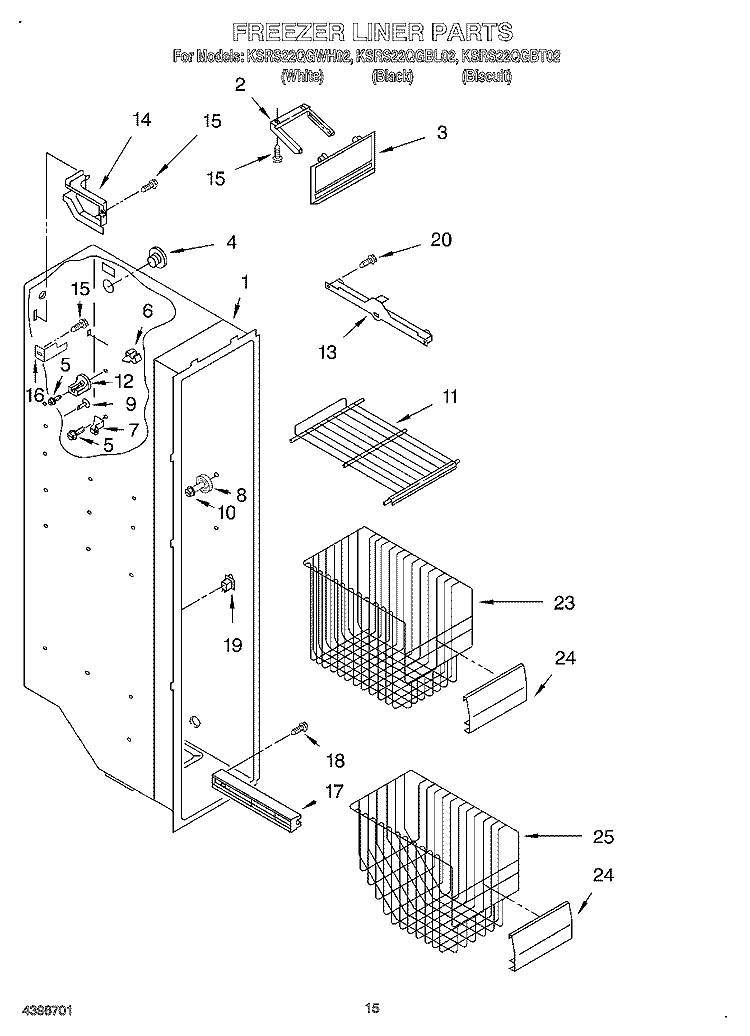 FREEZER LINER Diagram and Parts List for KSRS22QGWH02  KitchenAid Refrigerator