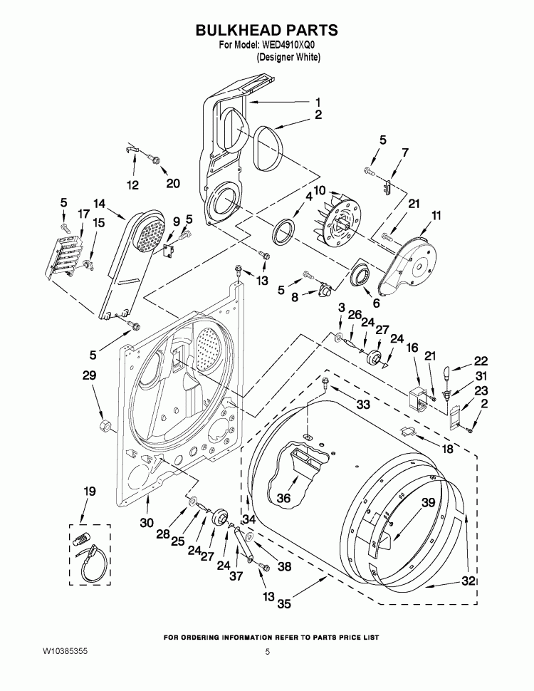 BULKHEAD PARTS Diagram and Parts List for WED4910XQ0  Whirlpool Dryer