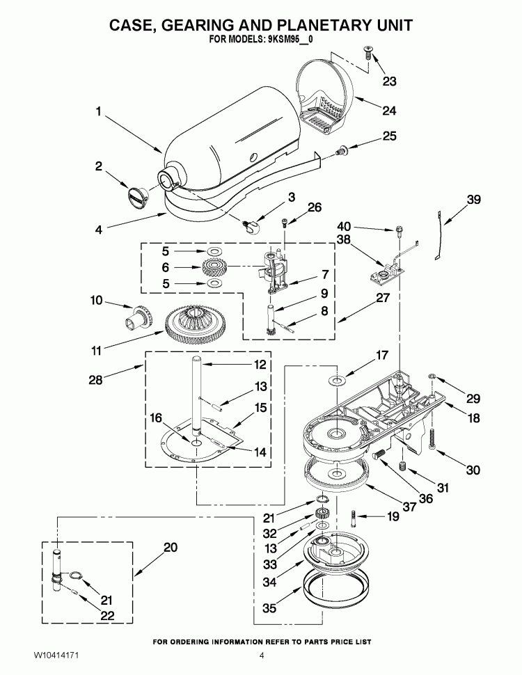 CASE, GEARING AND PLANETARY UNIT Diagram and Parts List for 9KSM95AC0  KitchenAid Mixer