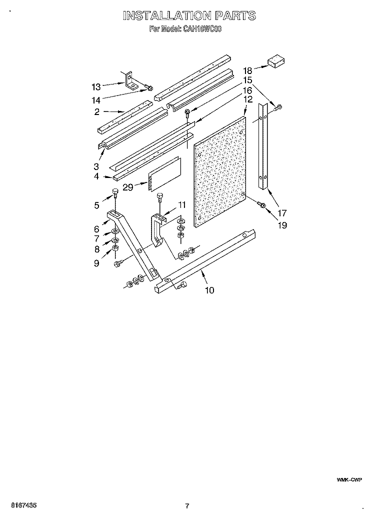 INSTALLATION Diagram and Parts List for CAH18WC00  Crosley Air Conditioner