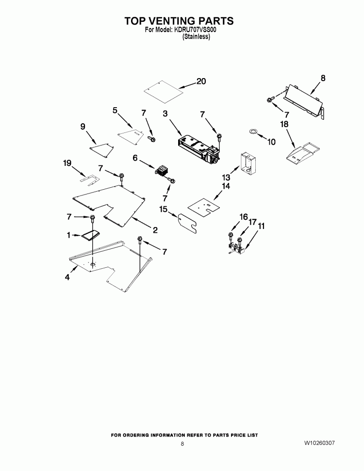 TOP VENTING PARTS Diagram and Parts List for KDRU707VSS00  KitchenAid Range