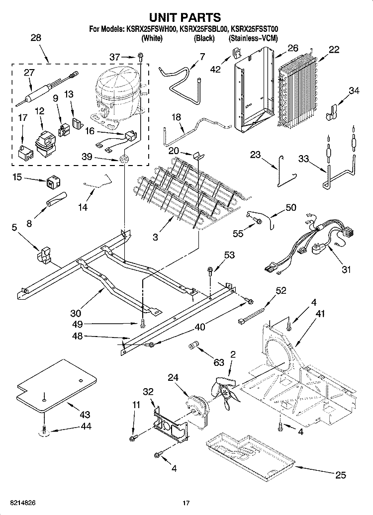 UNIT PARTS Diagram and Parts List for KSRX25FSST00  KitchenAid Refrigerator