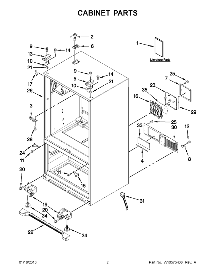 CABINET PARTS Diagram and Parts List for KFIS20XVWH8  KitchenAid Refrigerator