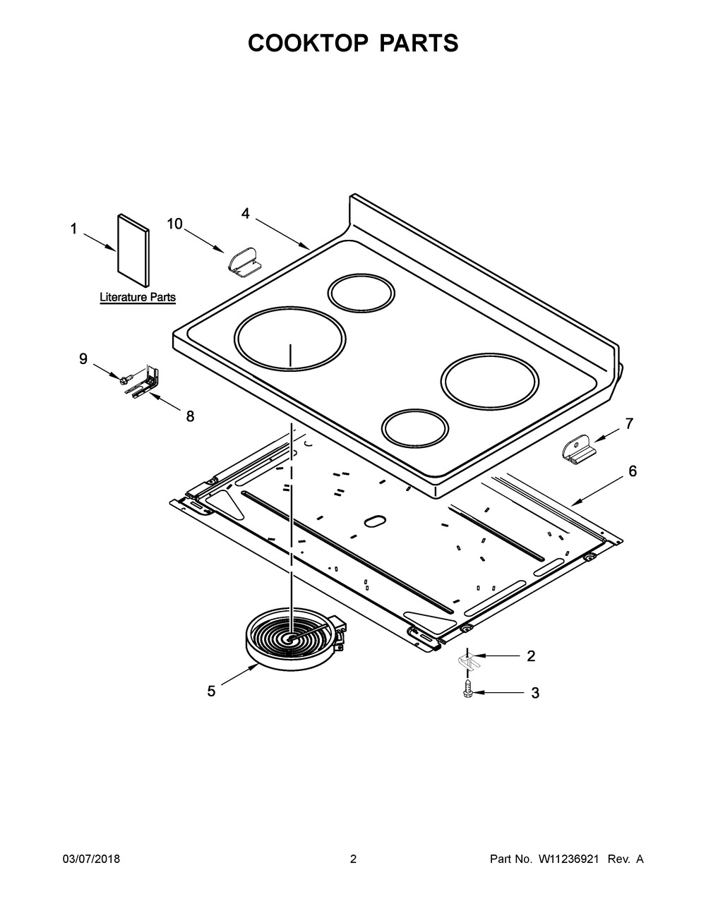 Cooktop Parts Diagram and Parts List for IES350XW5  Whirlpool Range