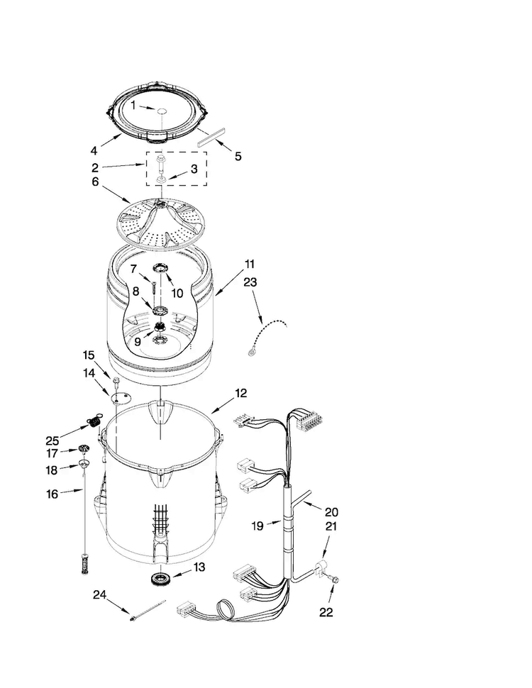 Basket And Tub Parts Diagram and Parts List for 11021302012  Kenmore Washer