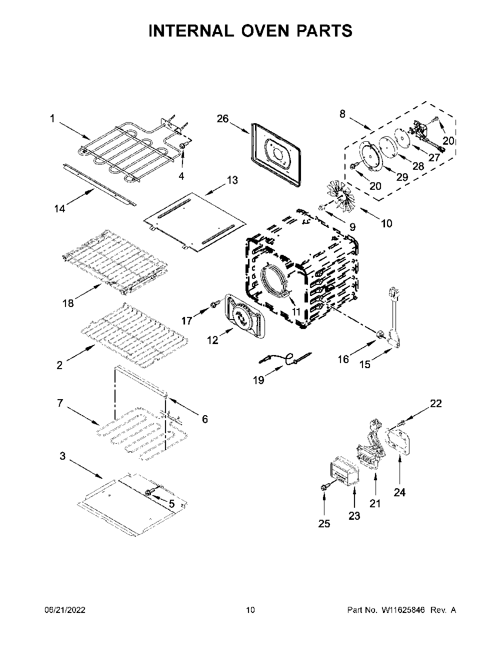 Internal Oven Parts Diagram and Parts List for KODE900HSS20  KitchenAid Wall Oven
