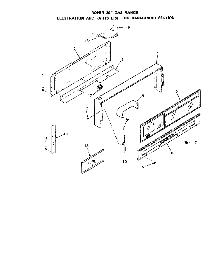 Backguard Diagram and Parts List for 1303*0A  Roper Range