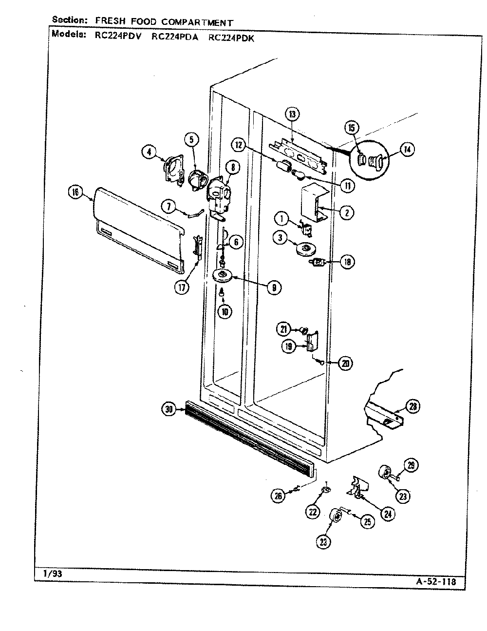 02 - Fresh Food Compartment Diagram and Parts List for RC224PDV  Whirlpool Refrigerator