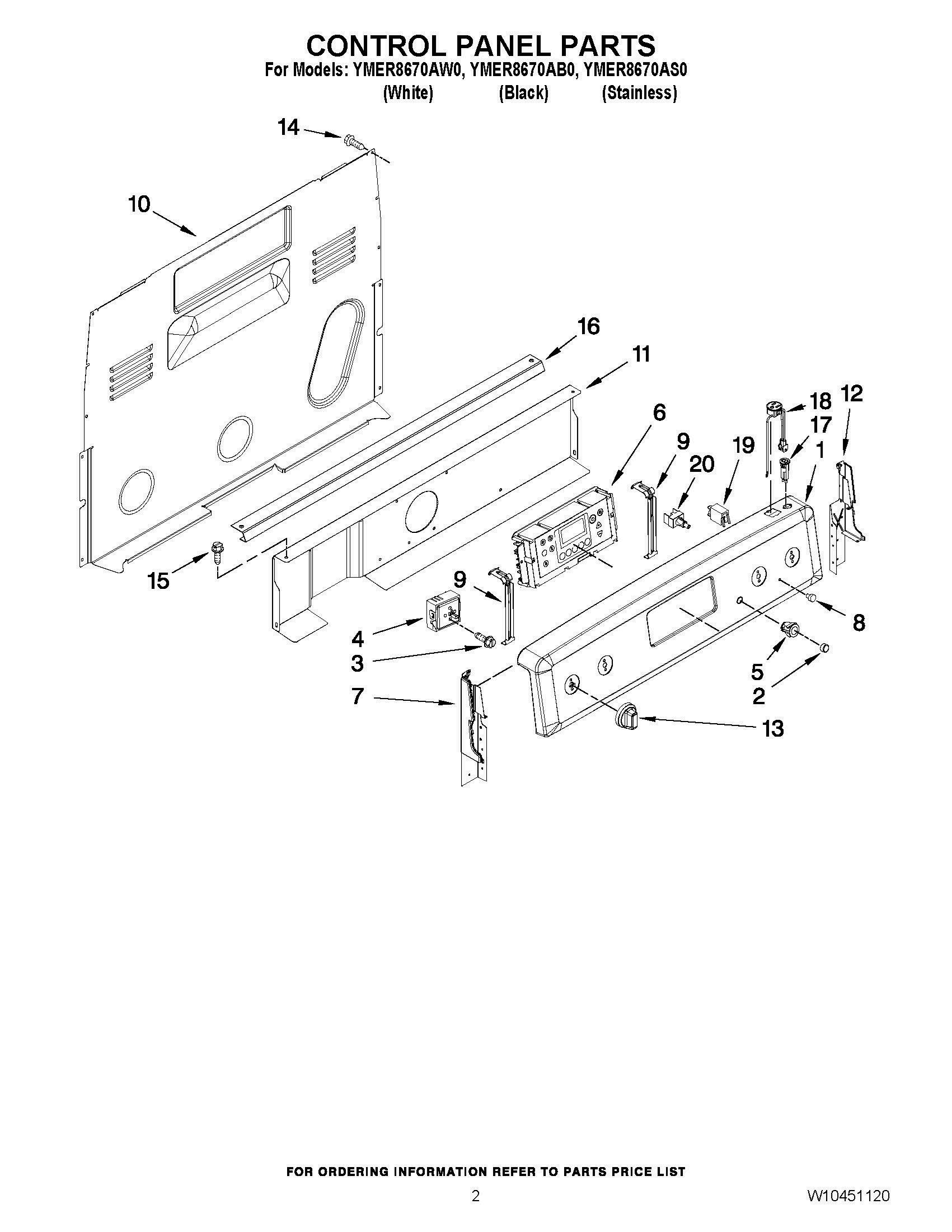 02 - CONTROL PANEL PARTS Diagram and Parts List for YMER8670AB0  Whirlpool Range