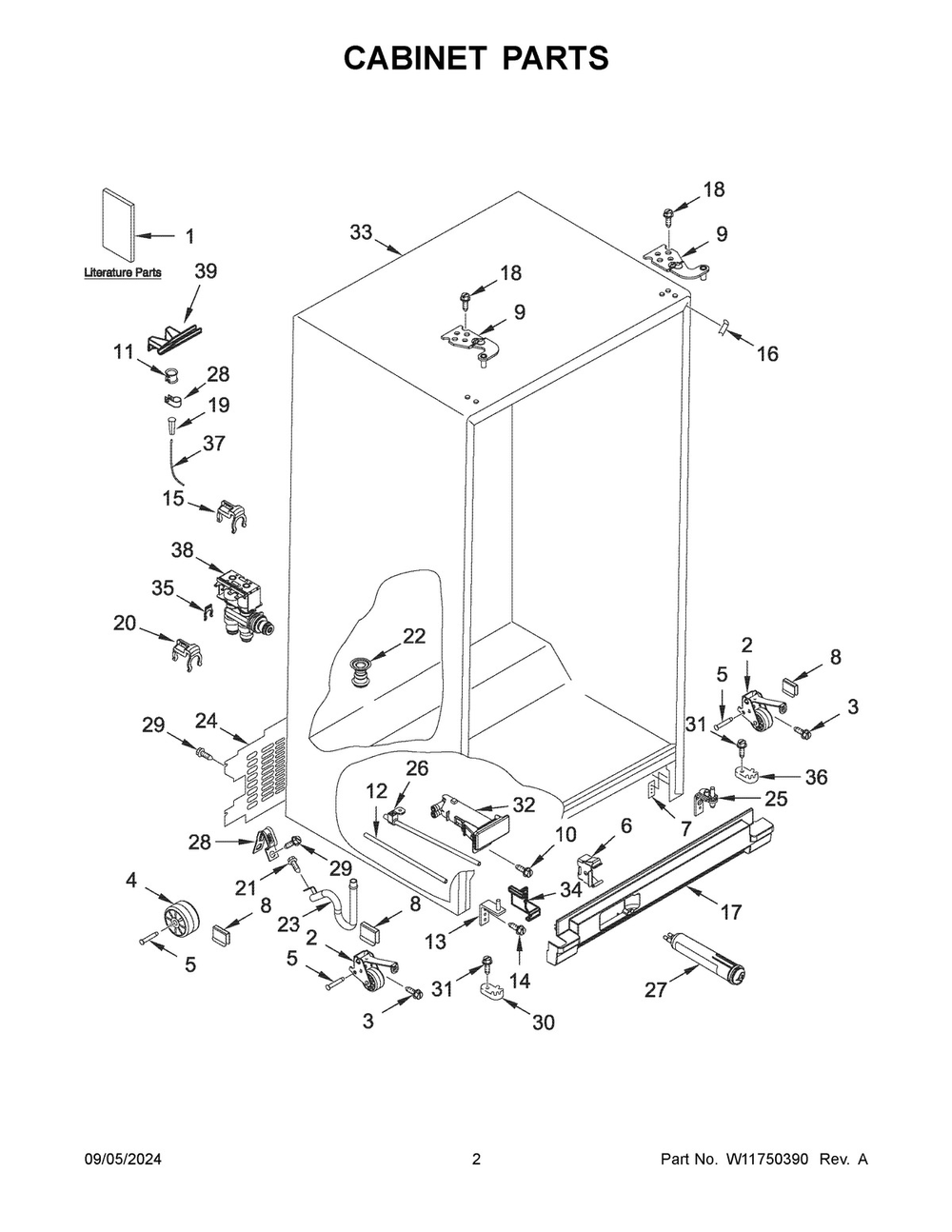 02 - Cabinet Parts Diagram and Parts List for WRS311SDHM12  Whirlpool Refrigerator