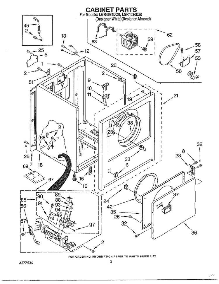 Cabinet Diagram and Parts List for LGR4634DQO  Whirlpool Dryer