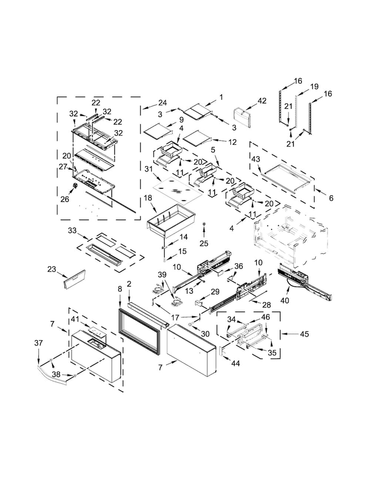 Shelf Parts Diagram and Parts List for WRV996FDEE00  Whirlpool Refrigerator