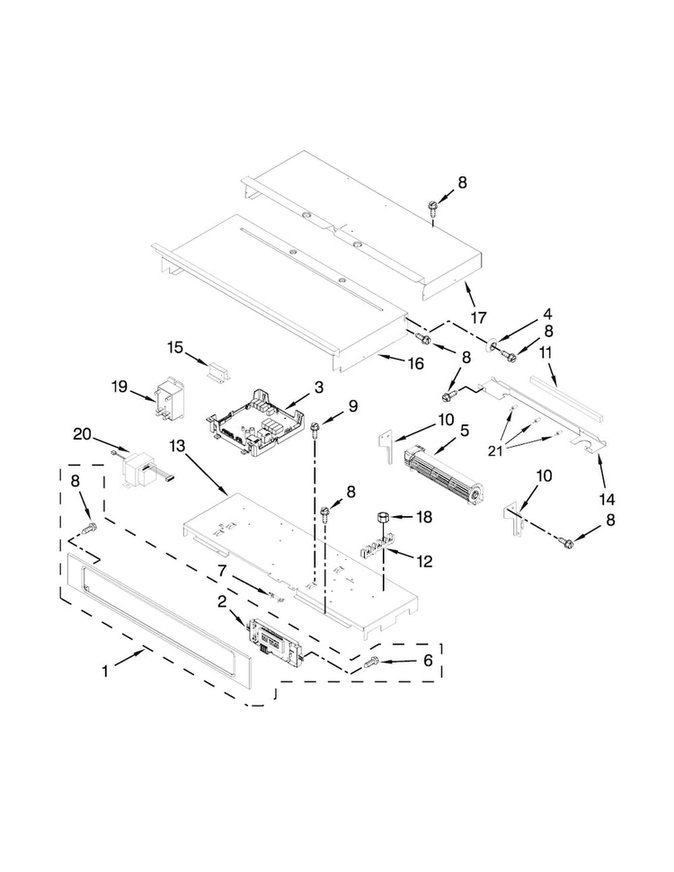 Control Panel Parts Diagram and Parts List for KEBS207BSS01  KitchenAid Wall Oven