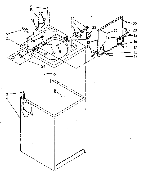 Top And Cabinet Diagram and Parts List for LA9800XSN2  Whirlpool Washer