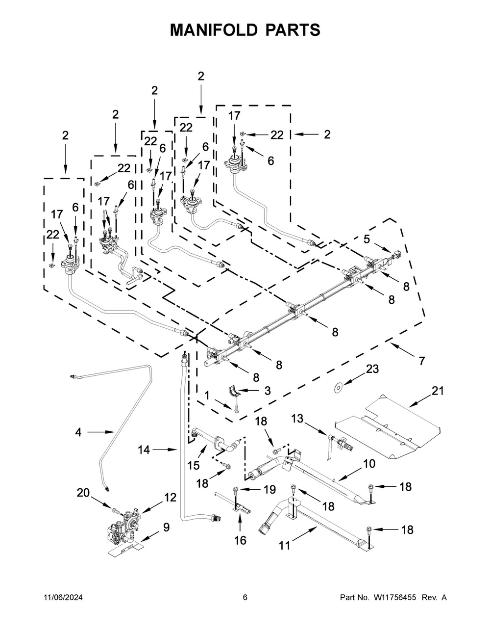 04 - Manifold Parts Diagram and Parts List for JGS1450ML2  Whirlpool Range