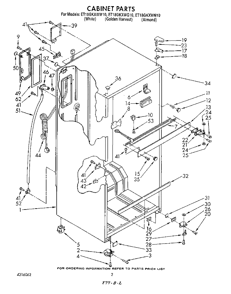 CABINET Diagram and Parts List for ET18GKXWW10  Whirlpool Refrigerator