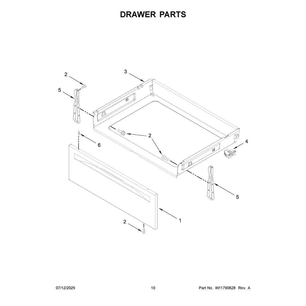 Drawer Parts Diagram and Parts List for YWFES5730SW0  Whirlpool Range
