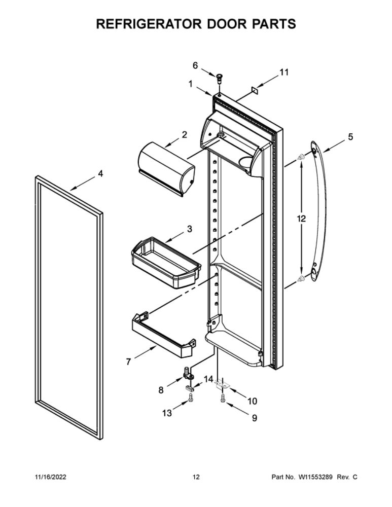 Refrigerator Door Parts 2 Diagram and Parts List for WRS315SDHM08  Whirlpool Refrigerator