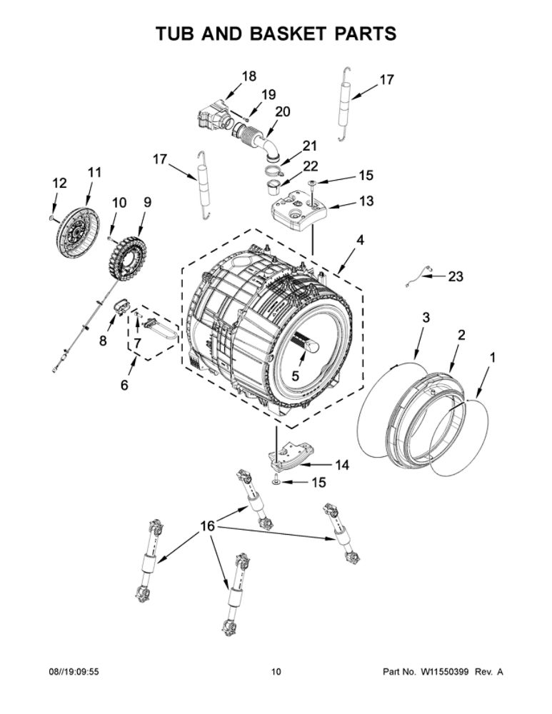 Tub And Basket Parts Diagram and Parts List for 8TWFW6620HW2  Whirlpool Washer