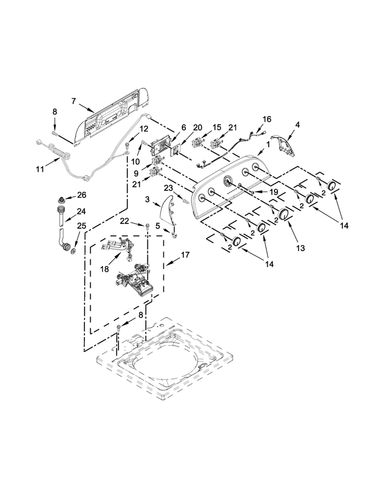 Controls And Water Inlet Parts Diagram and Parts List for 7MWTW4915EW0  Whirlpool Washer