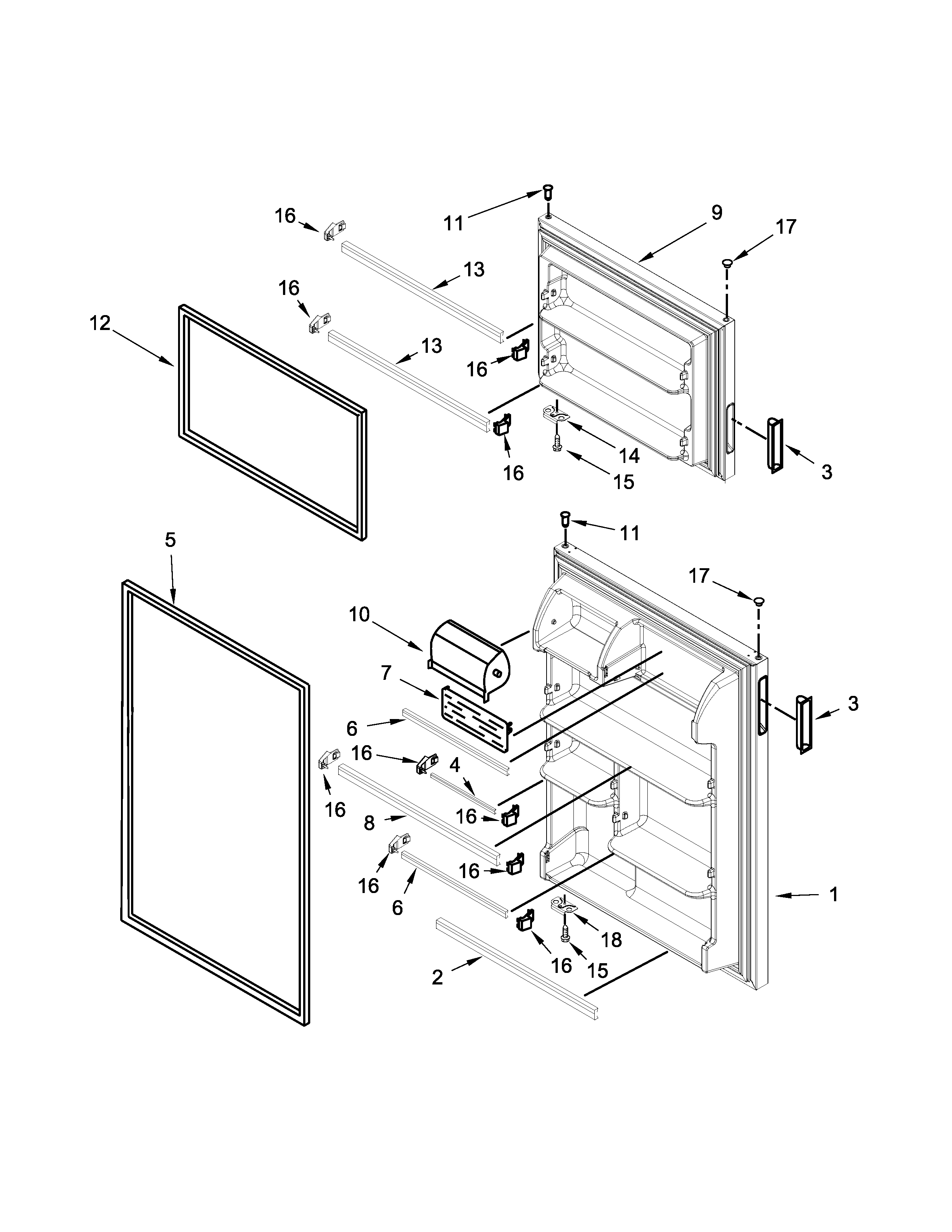 Door Parts Diagram and Parts List for IK8FXNGFDM01  Whirlpool Refrigerator