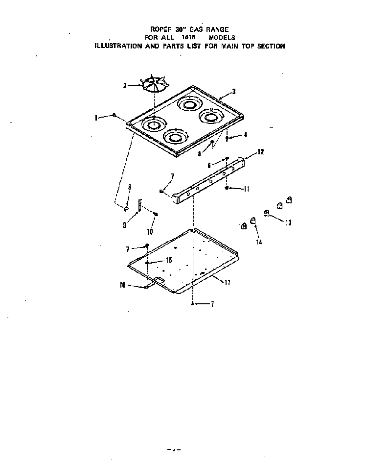 Main Top Diagram and Parts List for 1415*0A  Roper Range