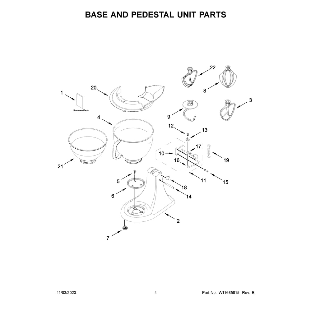 Base And Pedestal Unit Parts Diagram and Parts List for 5KSM175PSBBK5  KitchenAid Mixer