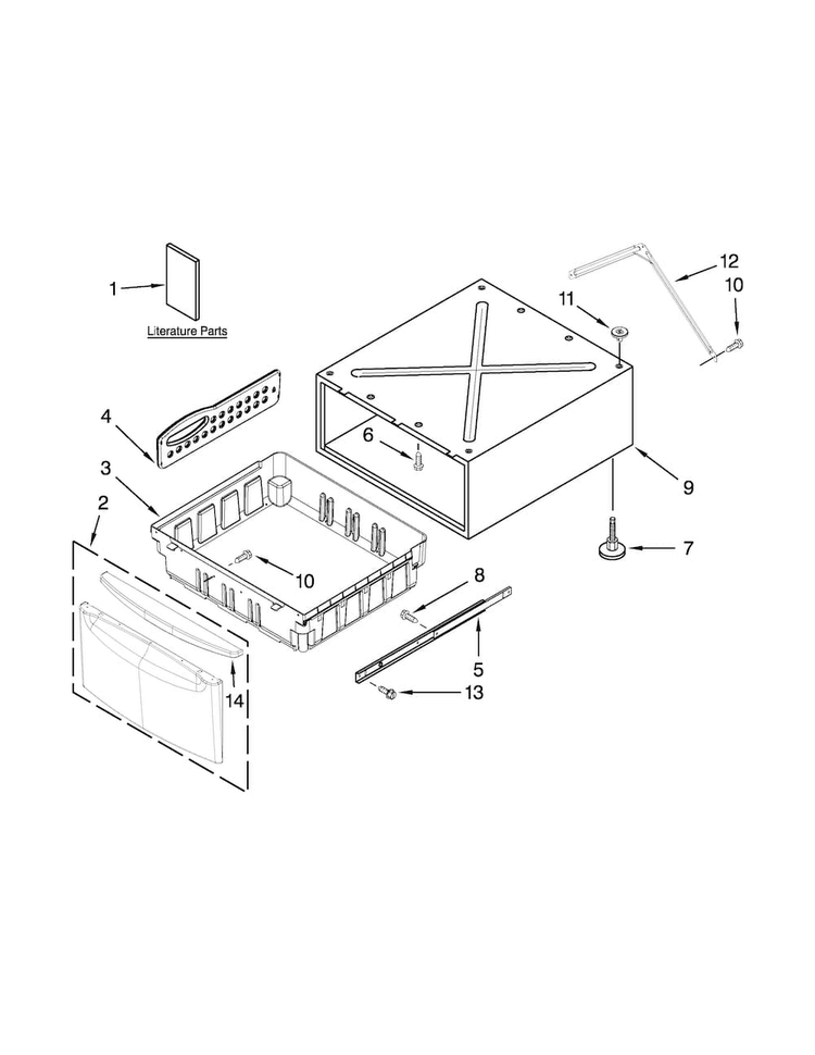 Cabinet Parts Diagram and Parts List for XHPW155DW0  Whirlpool Laundry Accessories