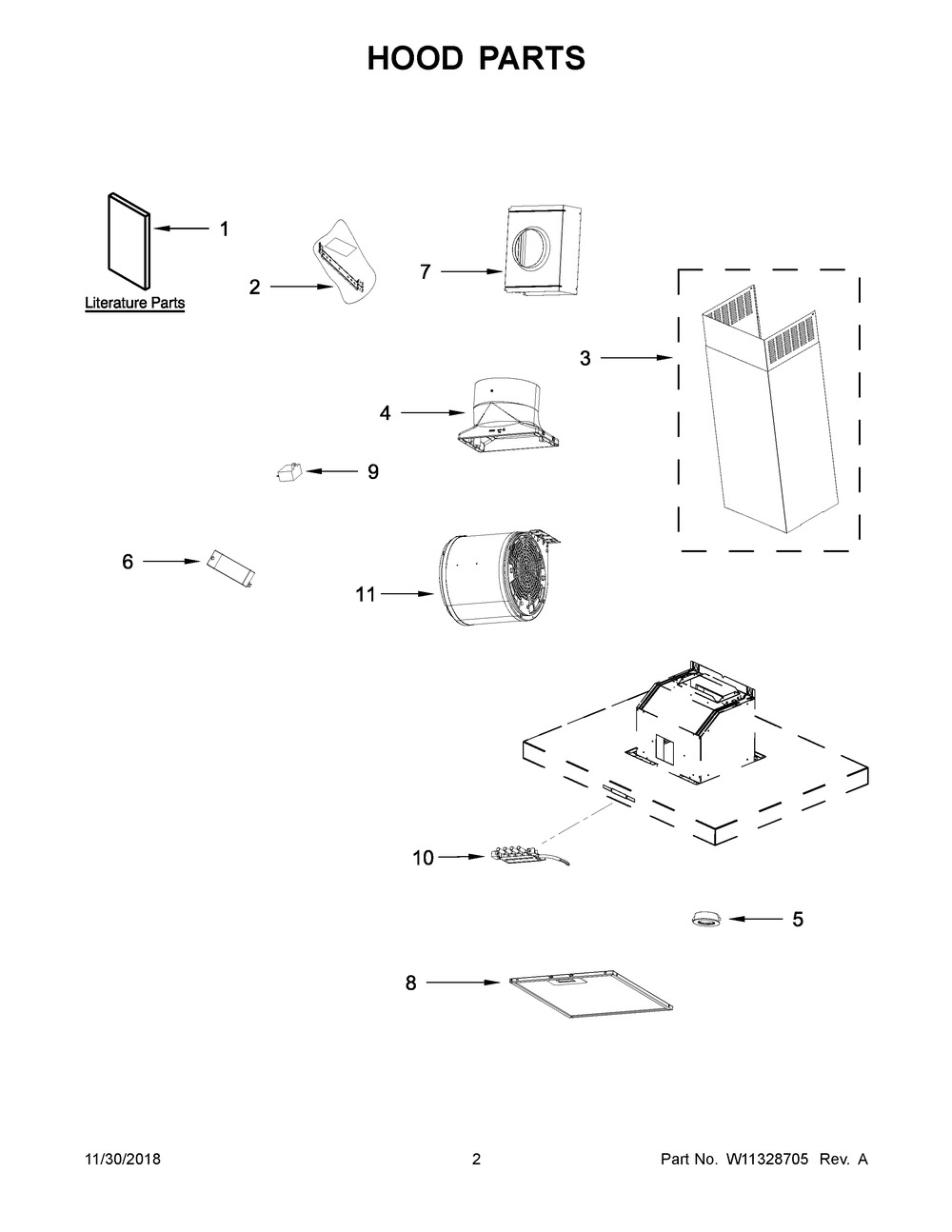 Hood Parts Diagram and Parts List for IHW57UC0FS2  Whirlpool Range Hood