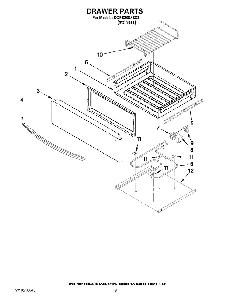 DRAWER PARTS Diagram and Parts List for KGRS208XSS3  KitchenAid Range