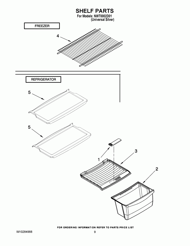 SHELF PARTS Diagram and Parts List for NWT0002D01  Whirlpool Refrigerator