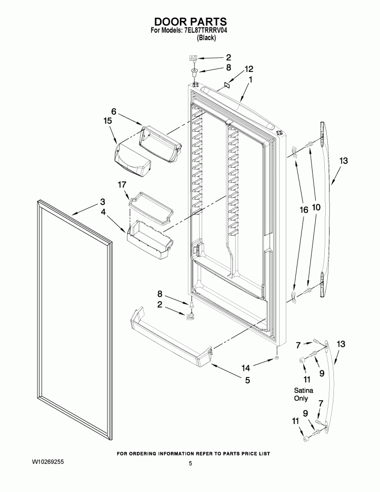 DOOR PARTS Diagram and Parts List for 7EL87TRRRV04  Whirlpool Refrigerator