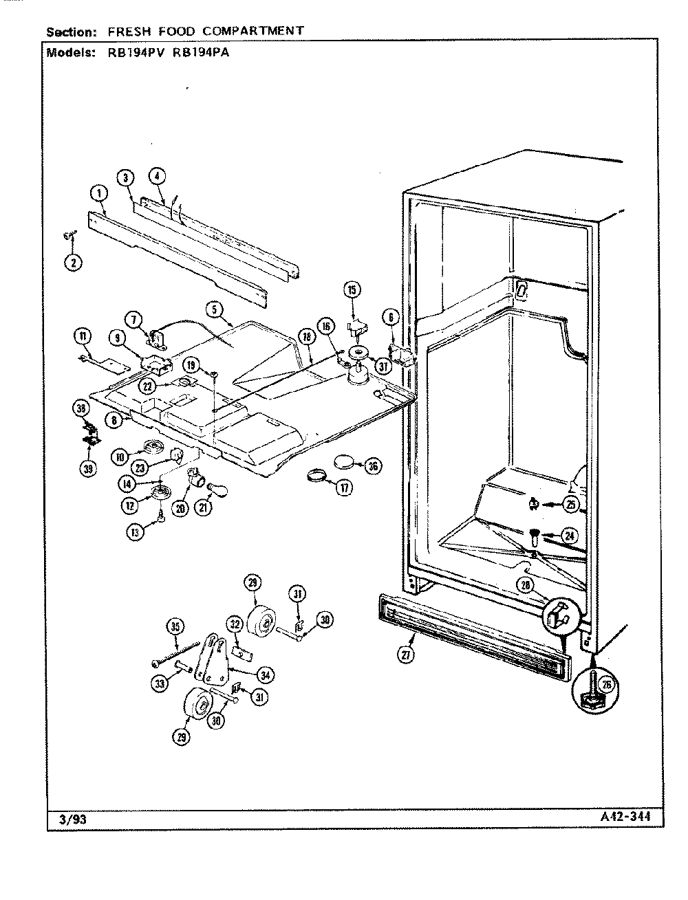 04 - Fresh Food Compartment Diagram and Parts List for RB194PA  Whirlpool Refrigerator